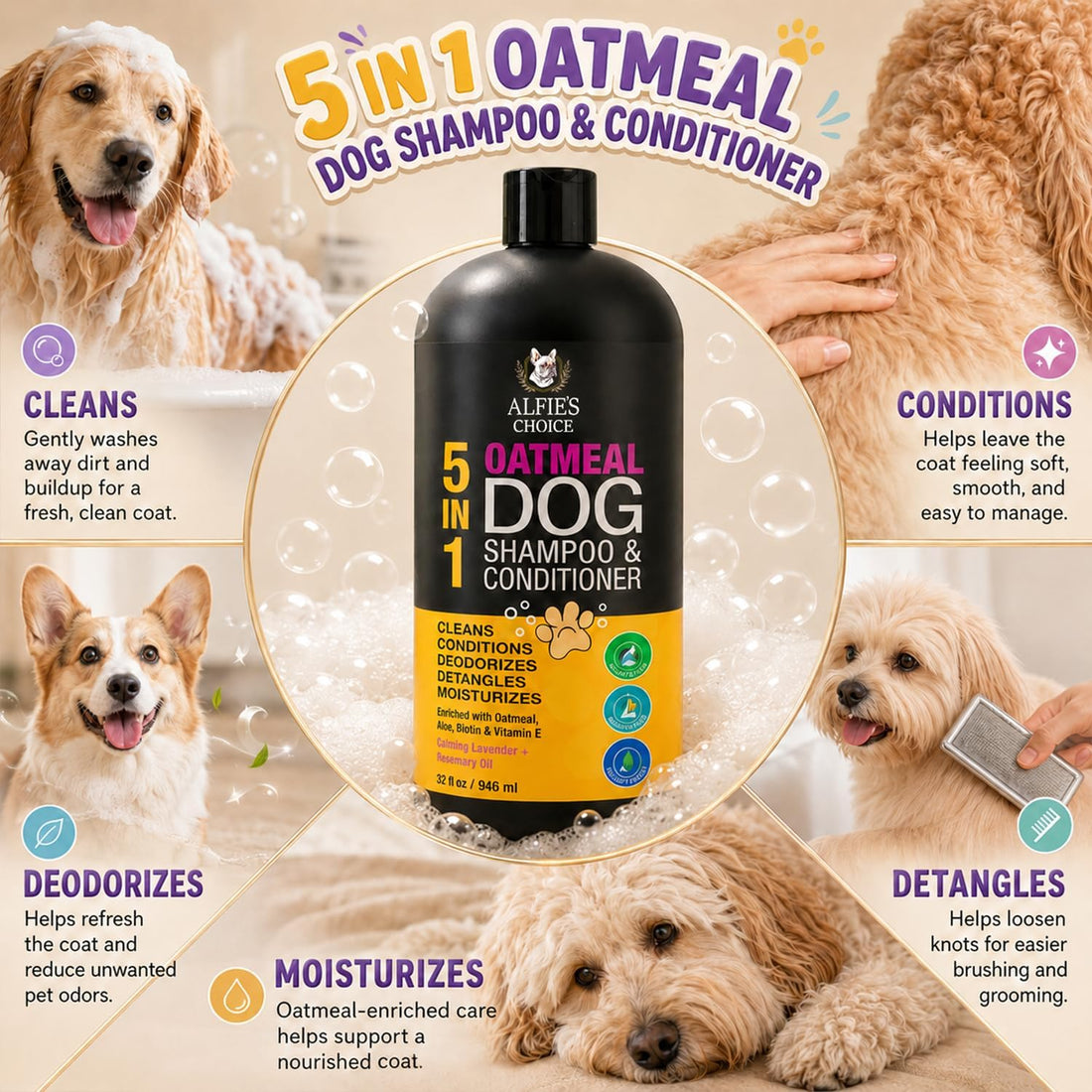 Oatmeal Dog Shampoo and Conditioner for Sensitive Skin with Aloe 32
