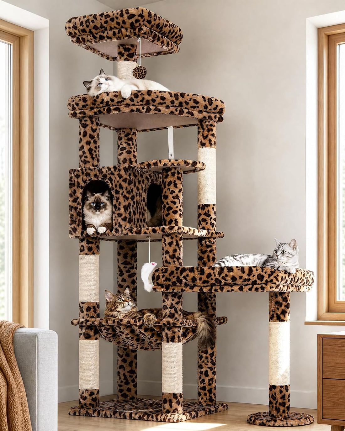 Globlazer 65in Sturdy Cat Tree Tower for Indoor Large Cats, S65