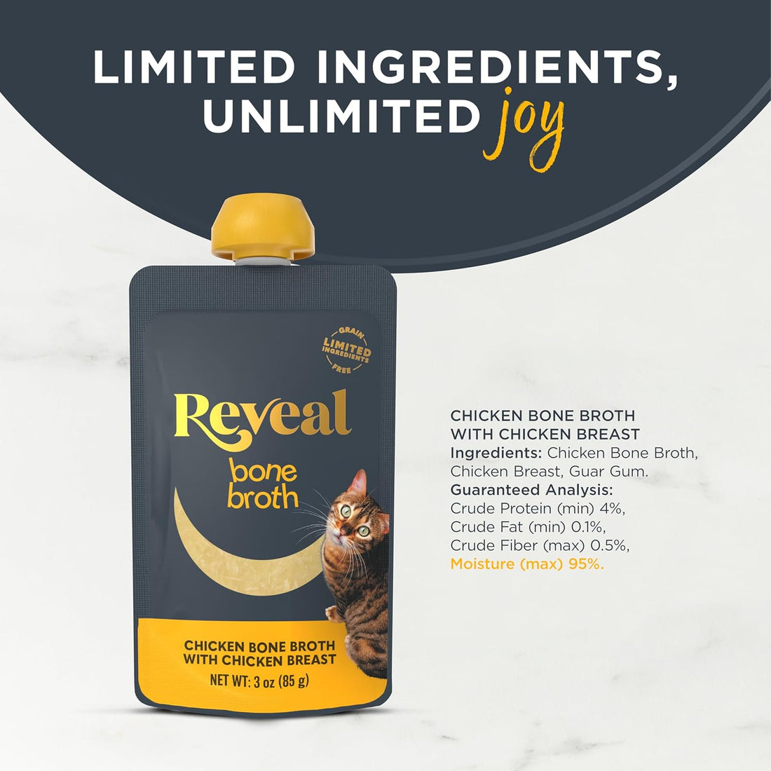 Reveal Chicken Breast Bone Broth Cat Food Topper 6-Pack 3 oz Pouches