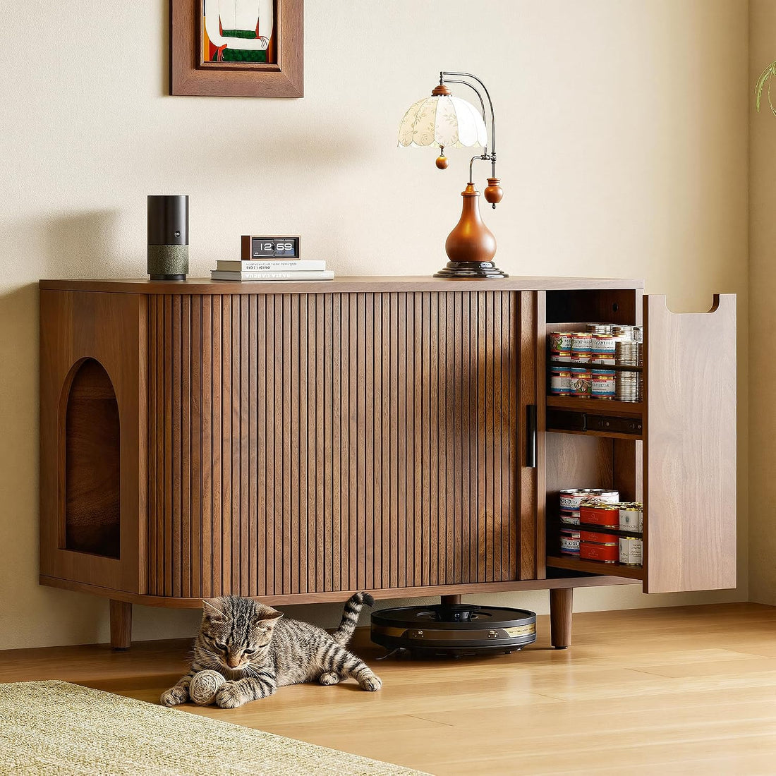 IRONCK Cat Litter Box Enclosure with Sliding Tambour Door