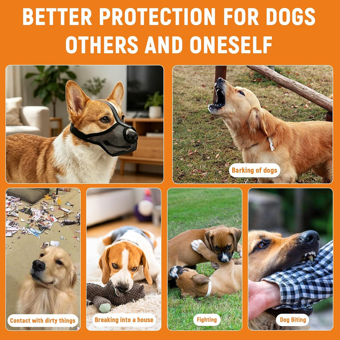 Dog Muzzle for Small Medium Large Dogs – Anti-Scavenging T-Shaped Mesh