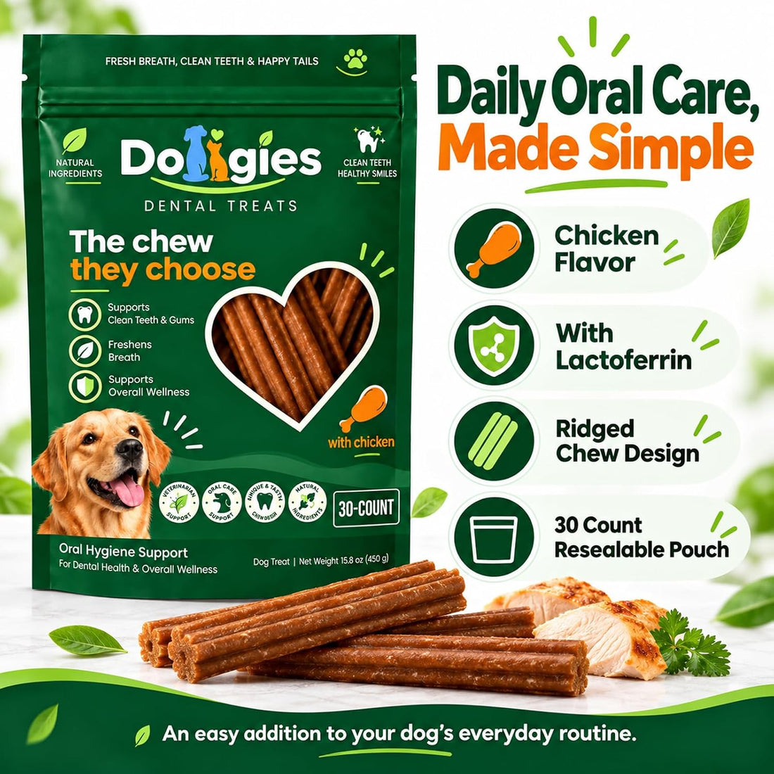 Treats with Lactoferrin, Chicken Flavor 30 Count, 15.8 Oz