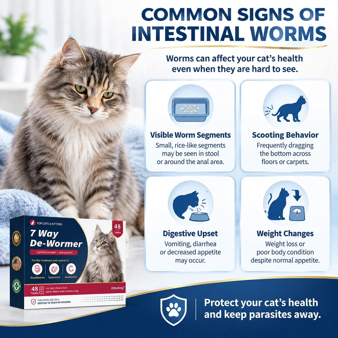 Dewormer for Cats & Kittens, Broad Spectrum Wormer for Tapeworms