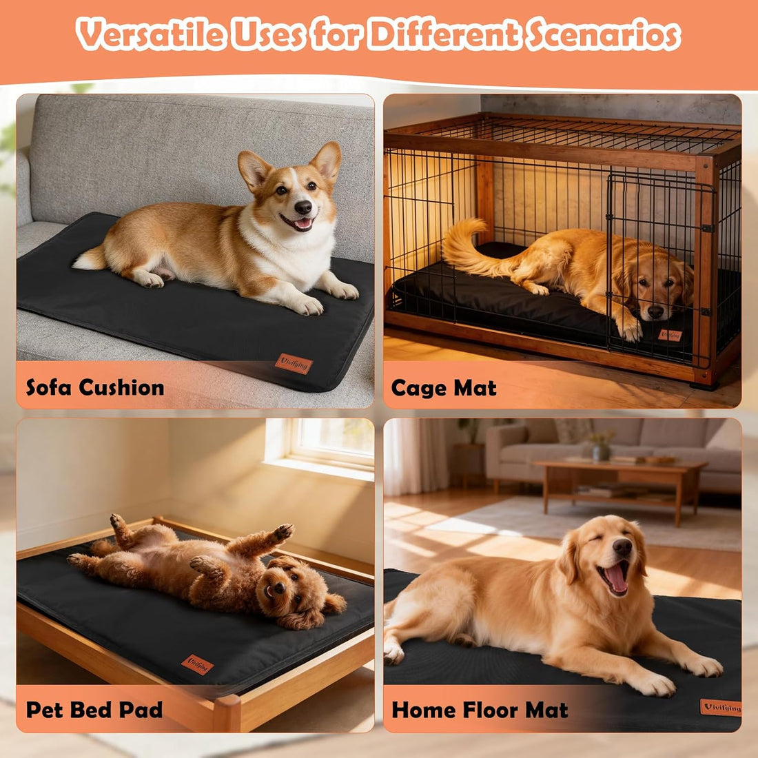 Vivifying Chew Proof Dog Bed, Waterproof Crate Pad, 35" x 22"