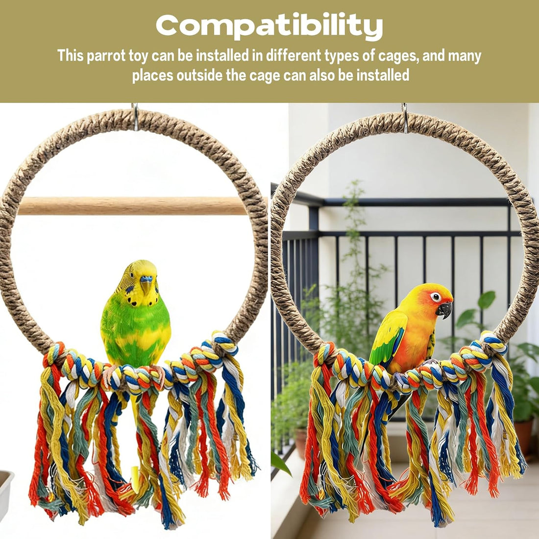 Bird Swing Rings Toy Swing Perch Natural Rattan Hoop Parrot Stand