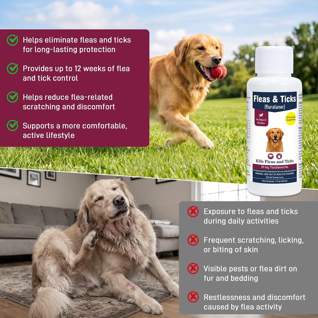 Flea & Tick Liquid Drops for Dogs, Oral Drops