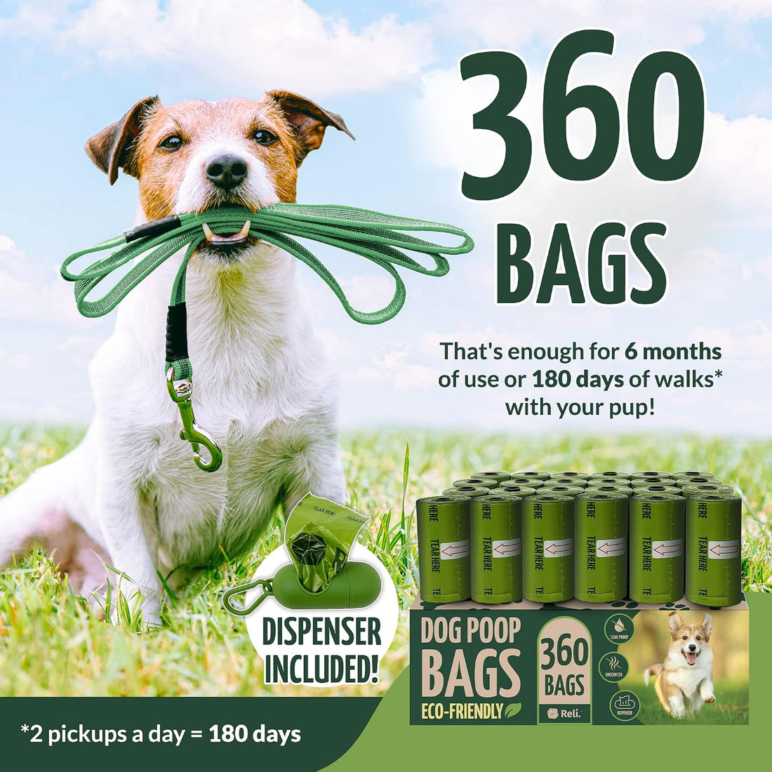Reli. Biodegradable Dog Poop Bags w/Holder