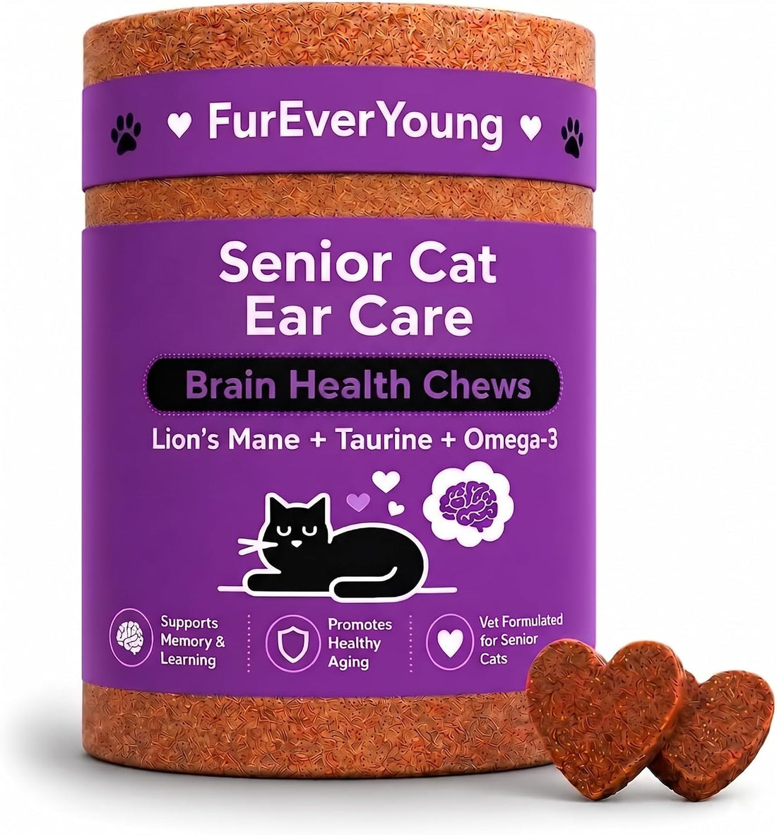 Ear Care for Senior Cats - Brain, Vision & Heart Health Chews