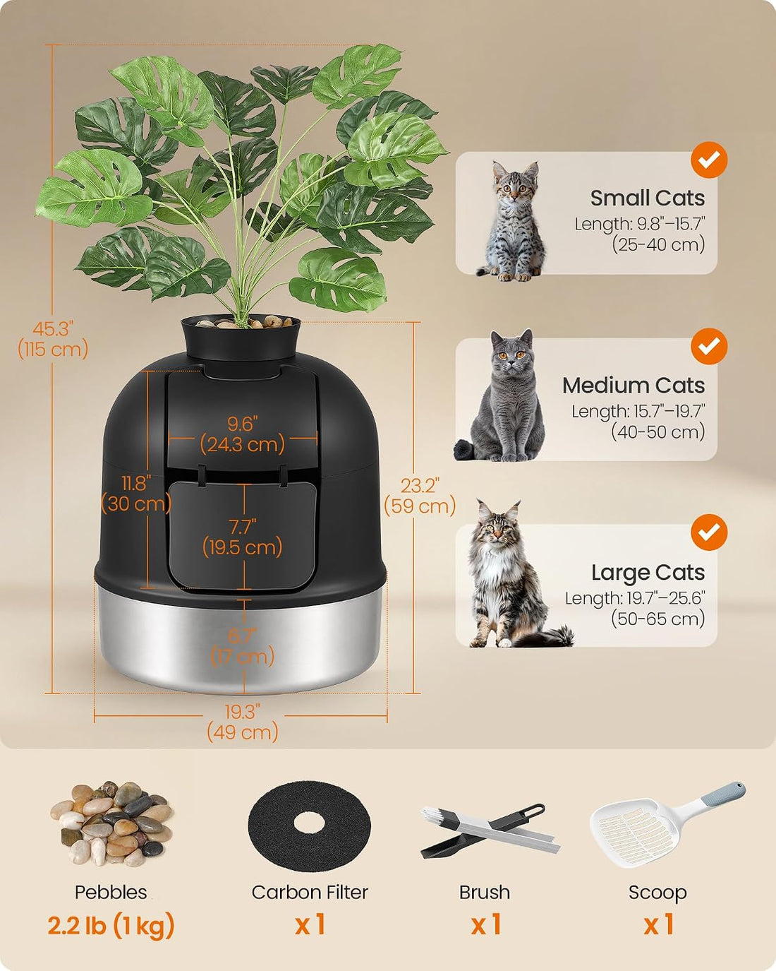 FEANDREA Plant Cat Litter Box Enclosure with Artificial Plant,19.3" L