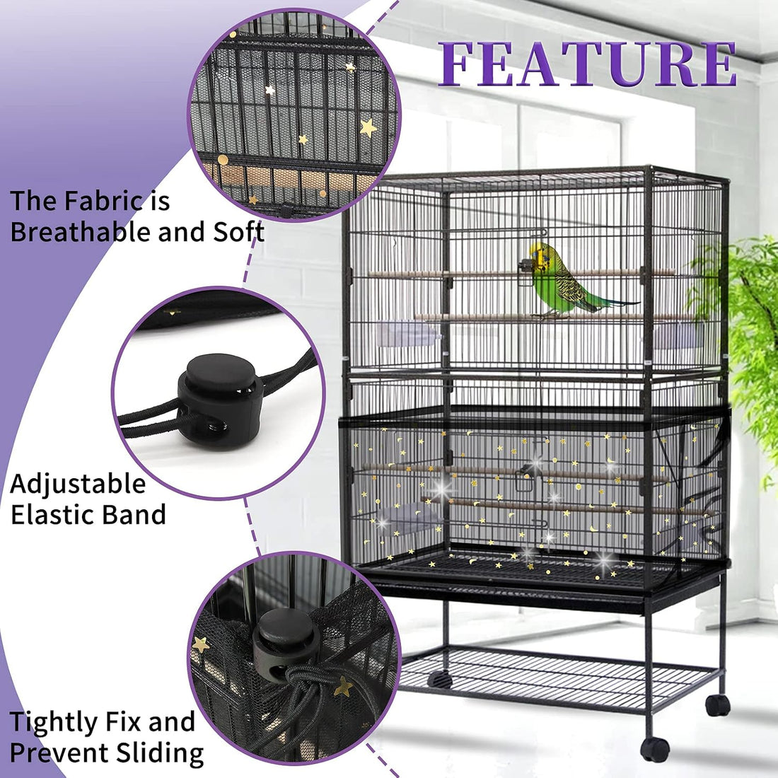 Daoeny 2Pcs Bird Cage Cover, Adjustable Bird Cage Seed Catcher