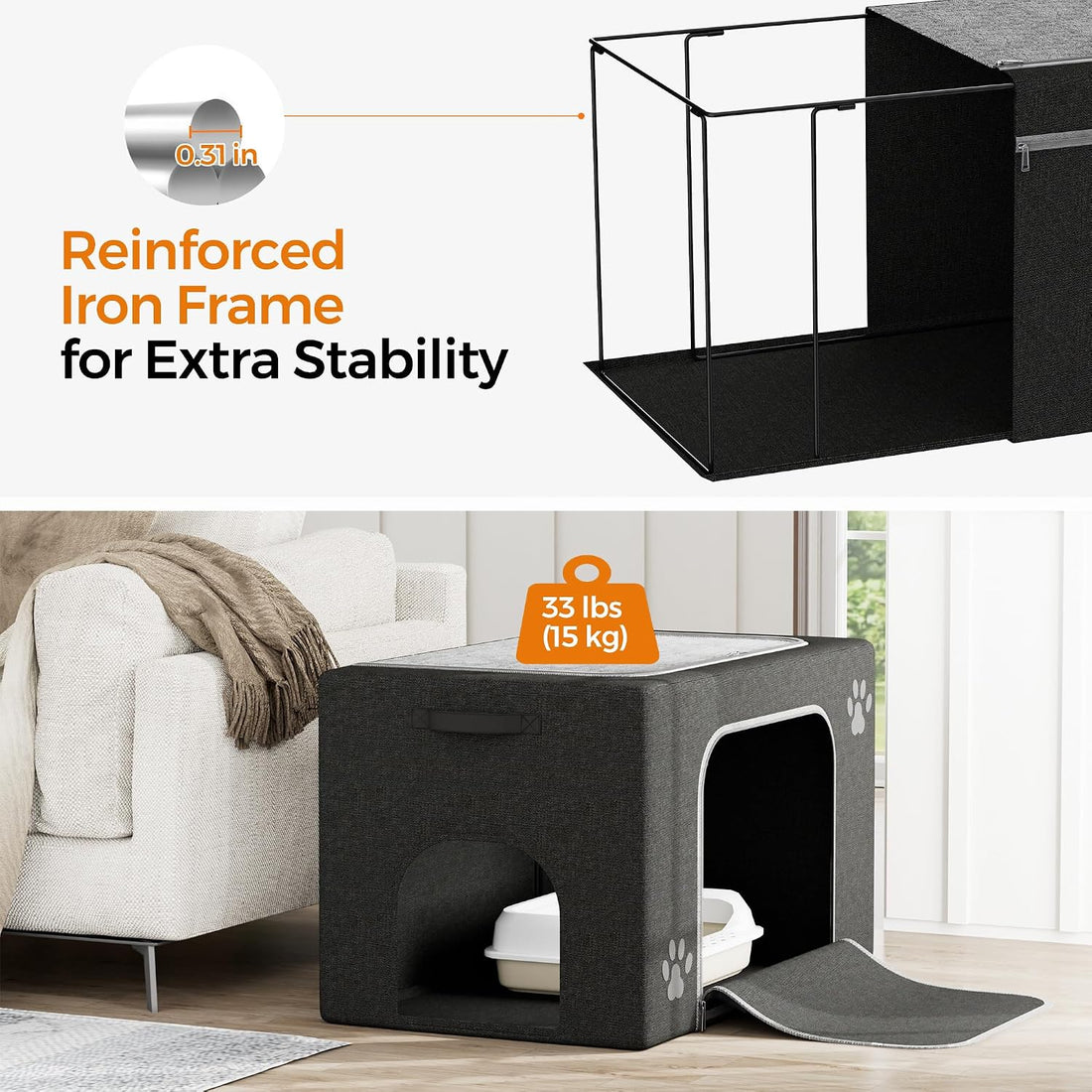 Hidden Cat Litter Box Enclosure with Cat Bed
