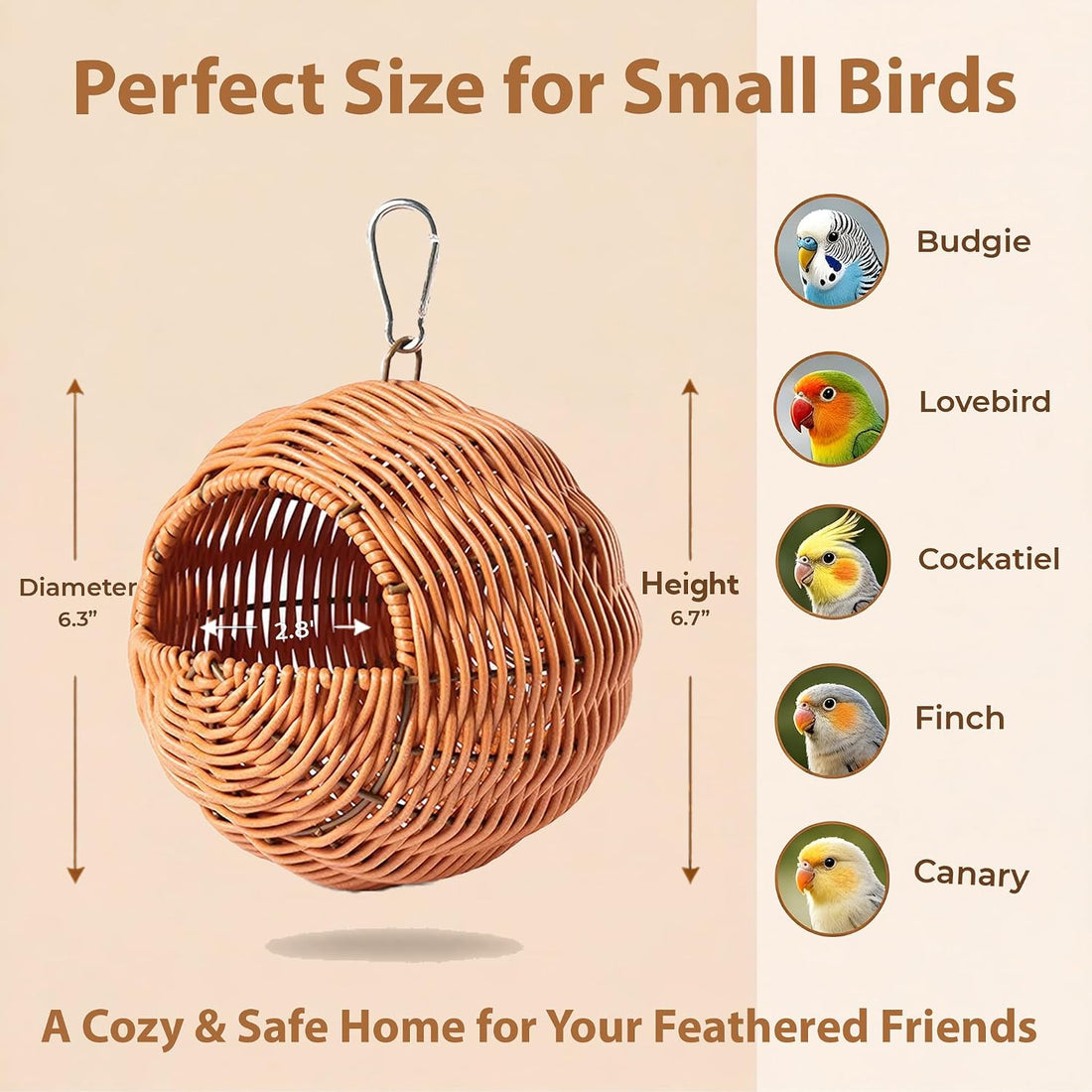 Bird Nest for Cage, Hanging Rattan Parakeet Nest,Washable Breathable