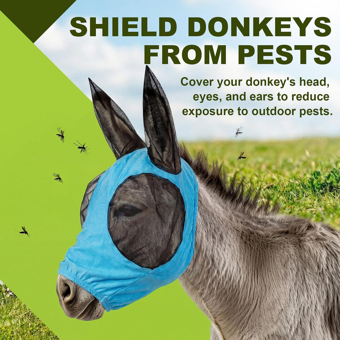 Donkey Fly Mask, Breathable Mesh Eye Covers, Blue, Small, 1 Pcs