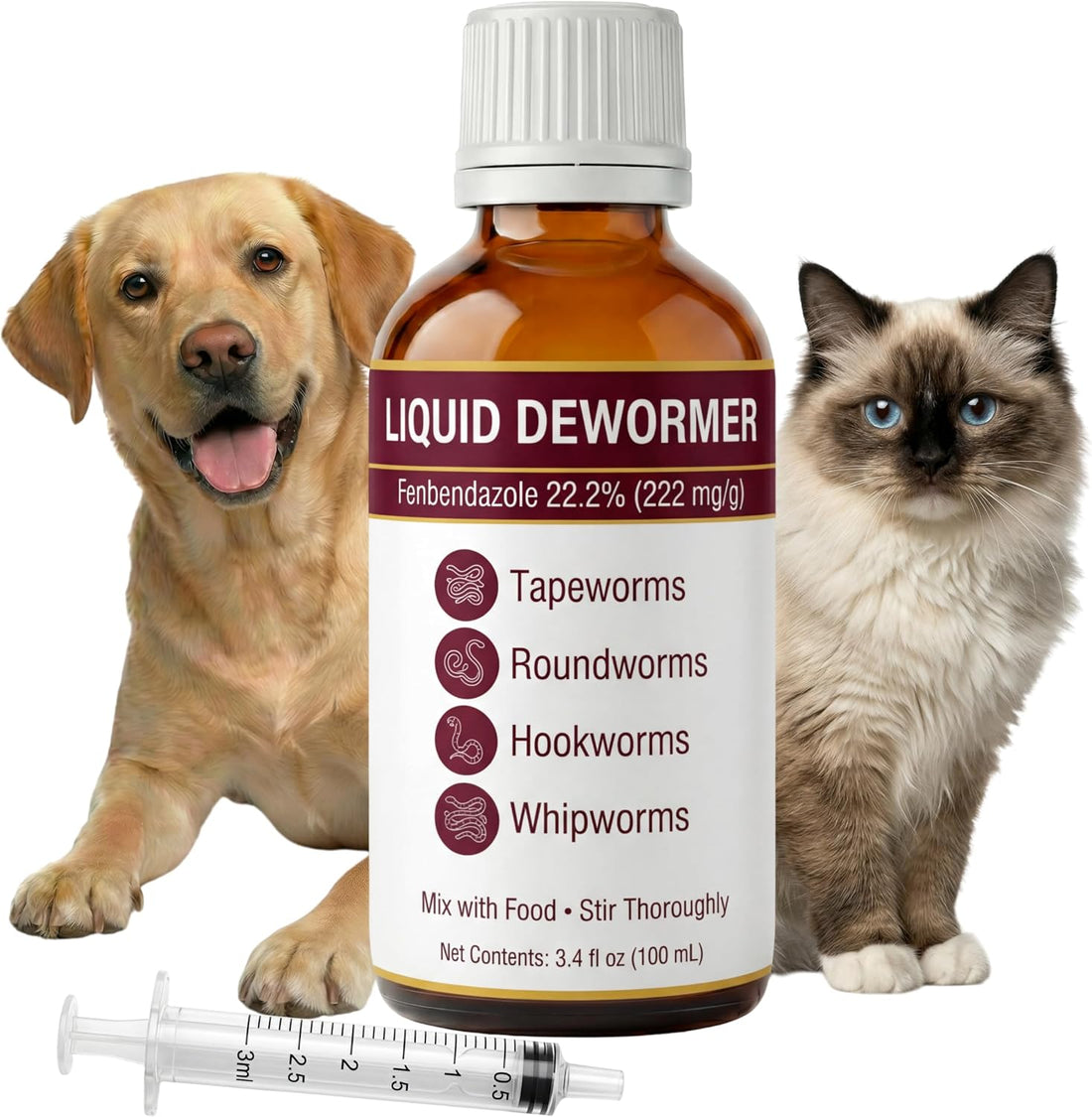 Cat & Dog Liquid Dewormer, Fenbendazole 22.2%, Broad Spectrum