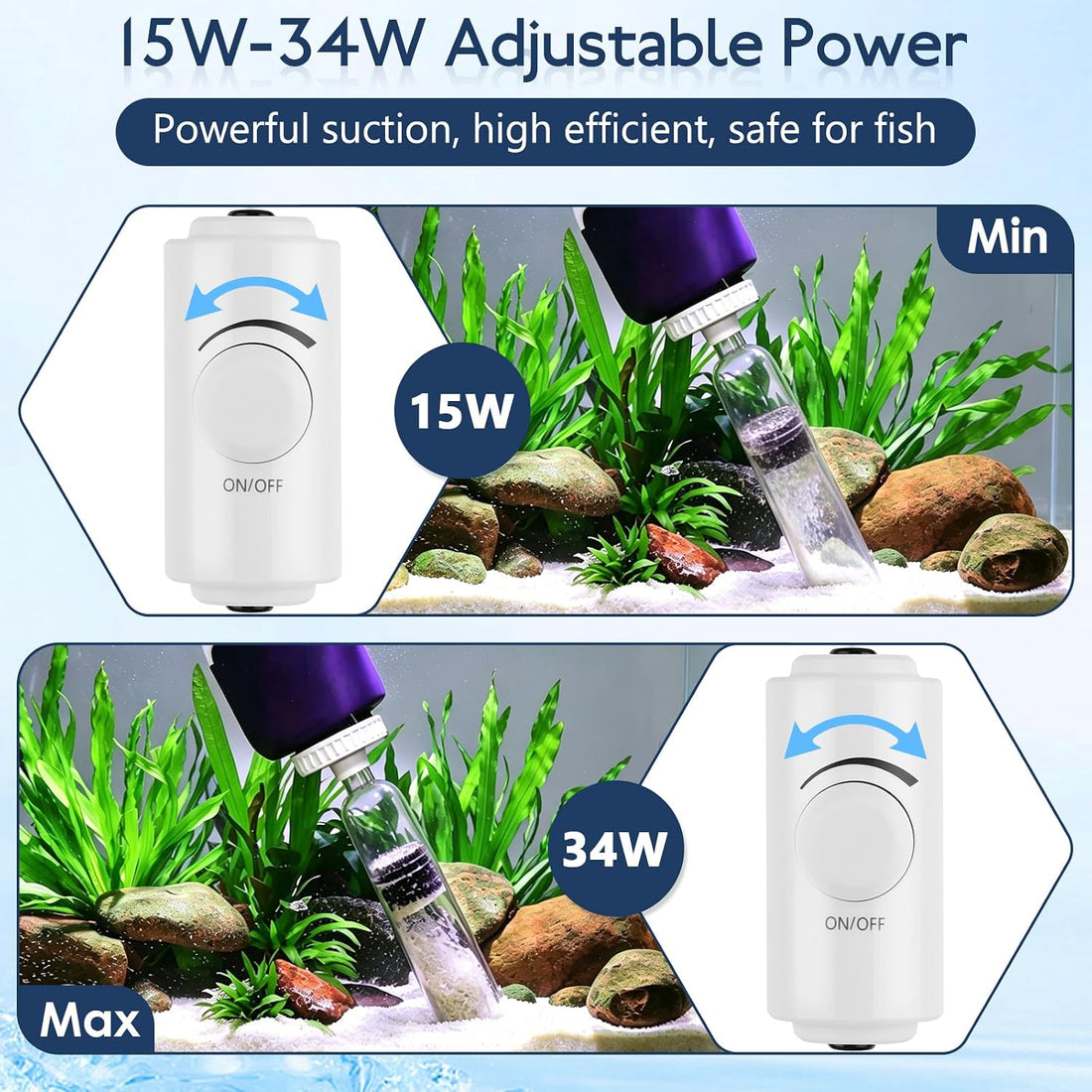 AQQA 600 GPH Electric Aquarium Gravel Cleaner 6-in-1 Fish Tank Vacuum