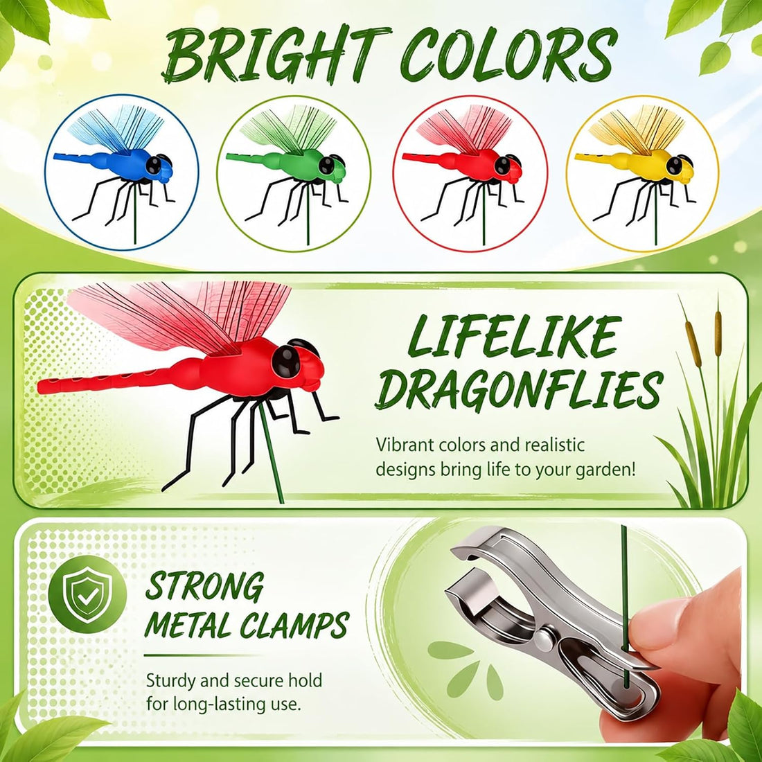 3D Realistic Dragonfly Clips- 12pack Fake Dragonflies Plastic