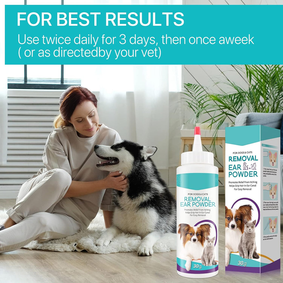 ALIVO Dog Ear Cleaner, Ear Cleaning Powder for Dogs & Cats Ear