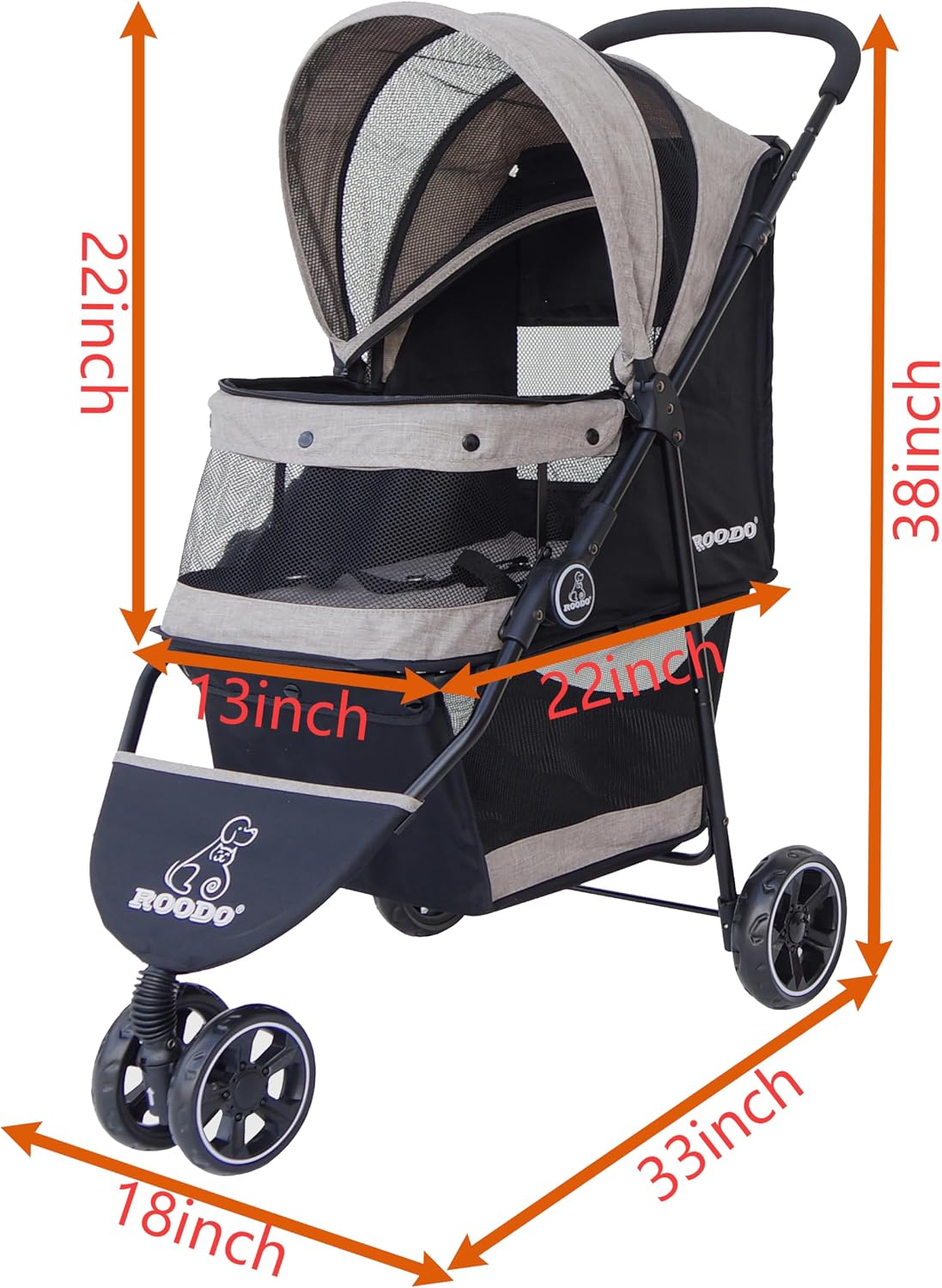 ROODO 3 Wheel Dog Pet Cat Stroller Best Lightweight Foldable Compact