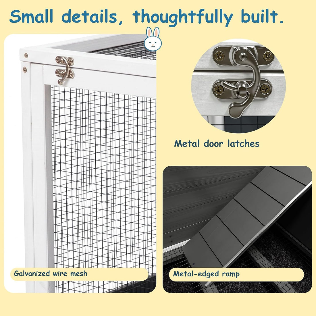 Wooden Rabbit Hutch Indoor Large Bunny Rabbit Cage Grey 34"