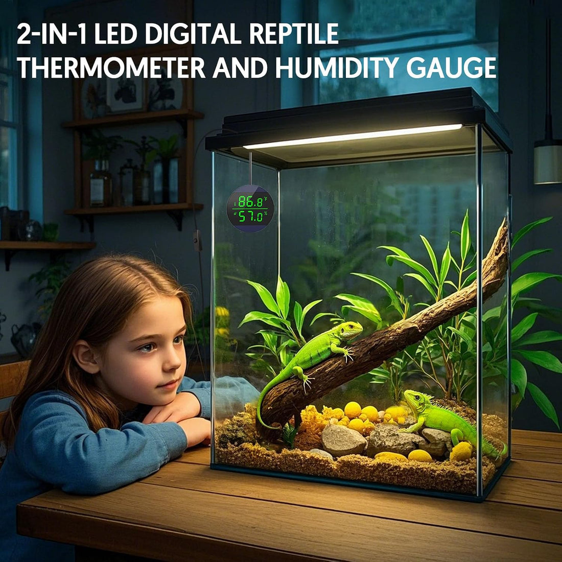 QZQ Reptile Thermometer and Humidity Gauge, Digital Display, Blue