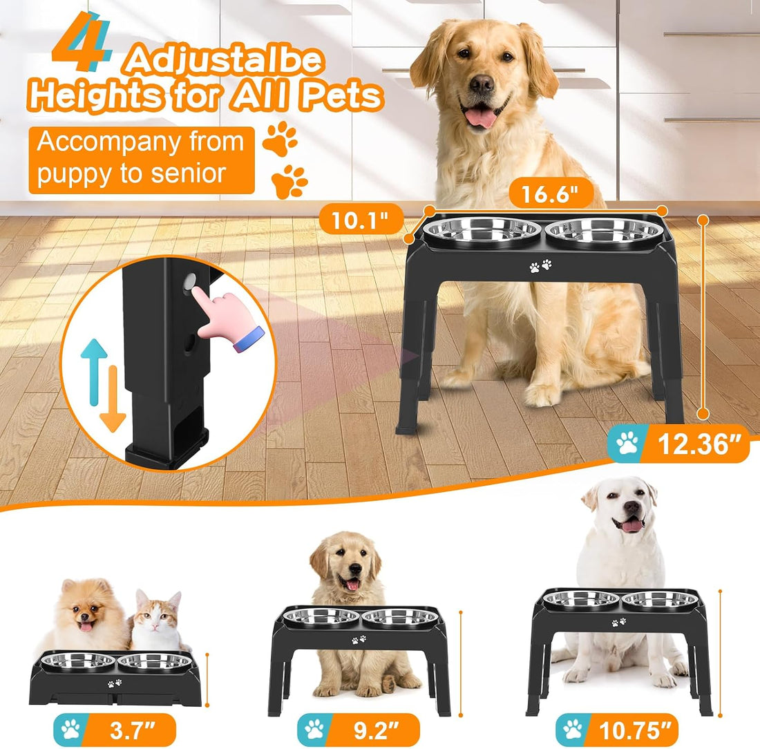 COMESOON Elevated Dog Bowls, 4 Height Adjustable Raised Bowl Stand
