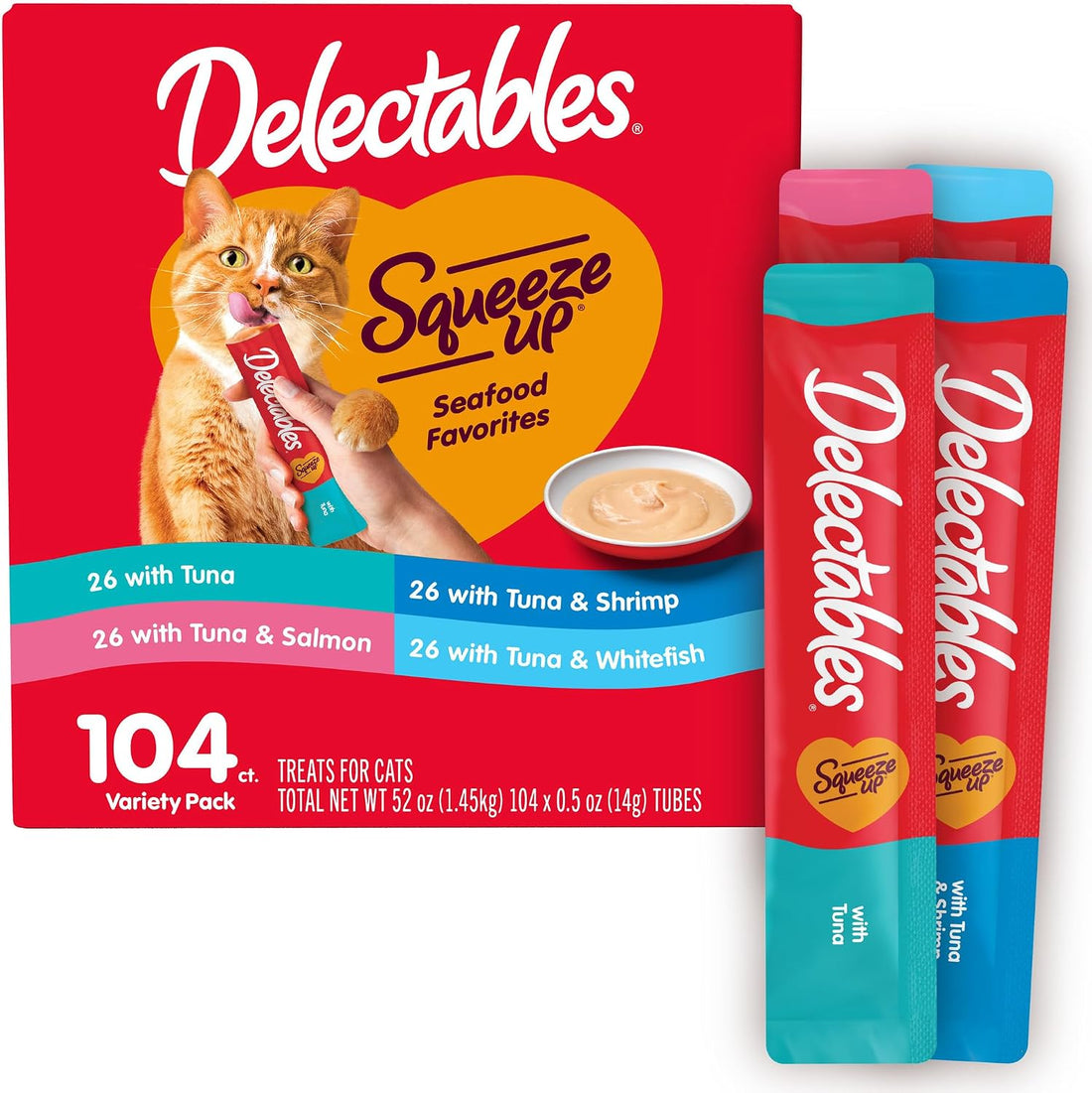 Delectables Squeeze Up Lickable Wet Cat Treats Seafood Variety Pack