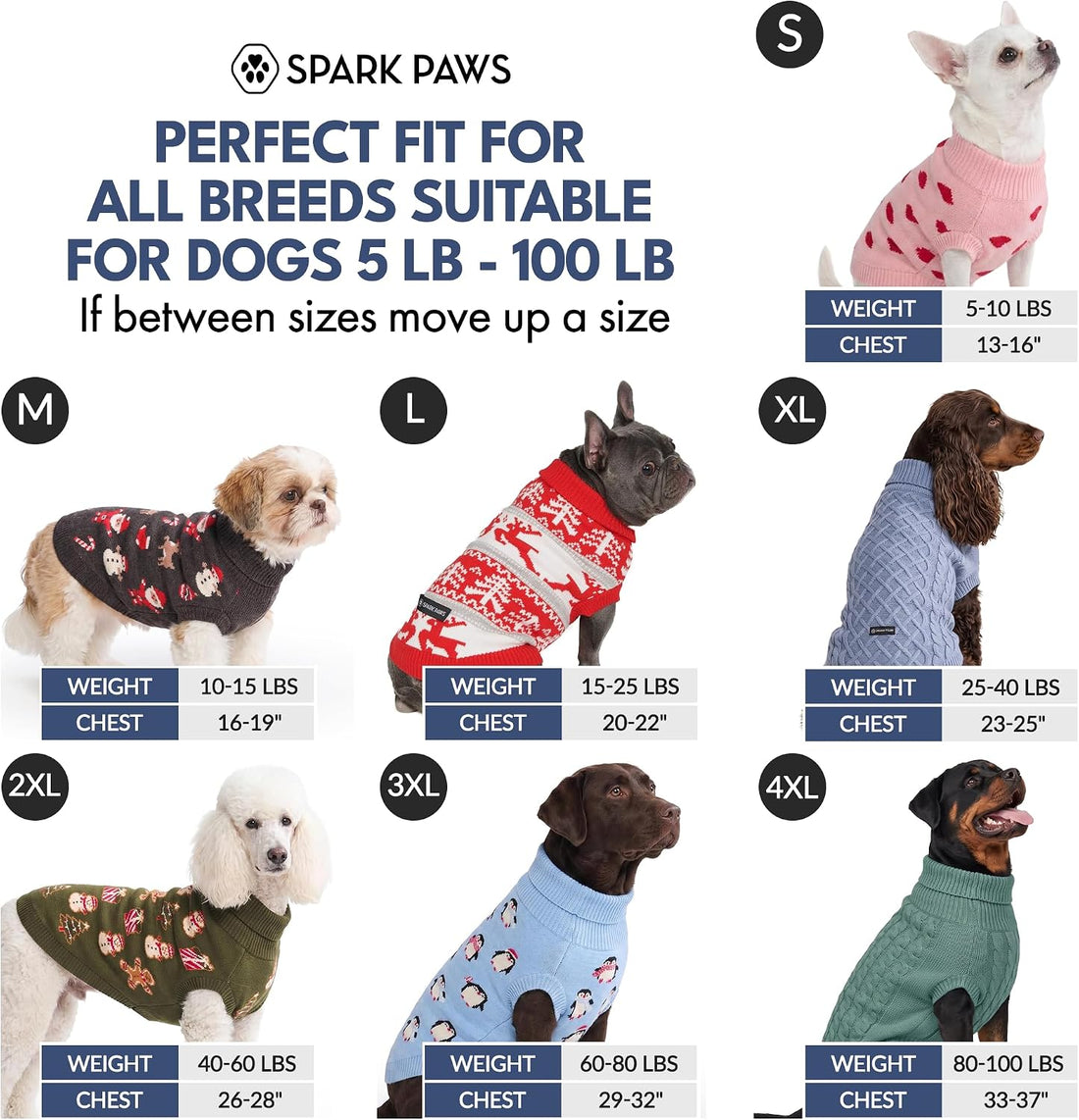Spark Paws Knit Dog Sweater - Winter Dog Clothes, Small Medium Large
