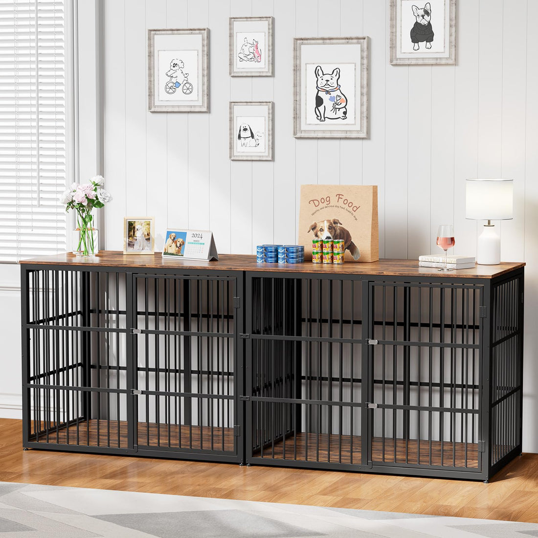 Lyromix 94.48'' Dog Crate Furniture Large Breed TV Stand with Double