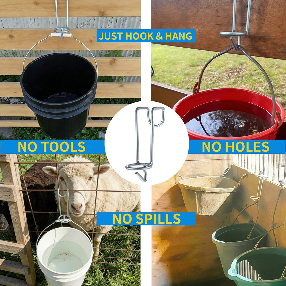 2 Pack Horse Water Bucket Hooks, Heavy Duty Metal Horse Bucket Hooks