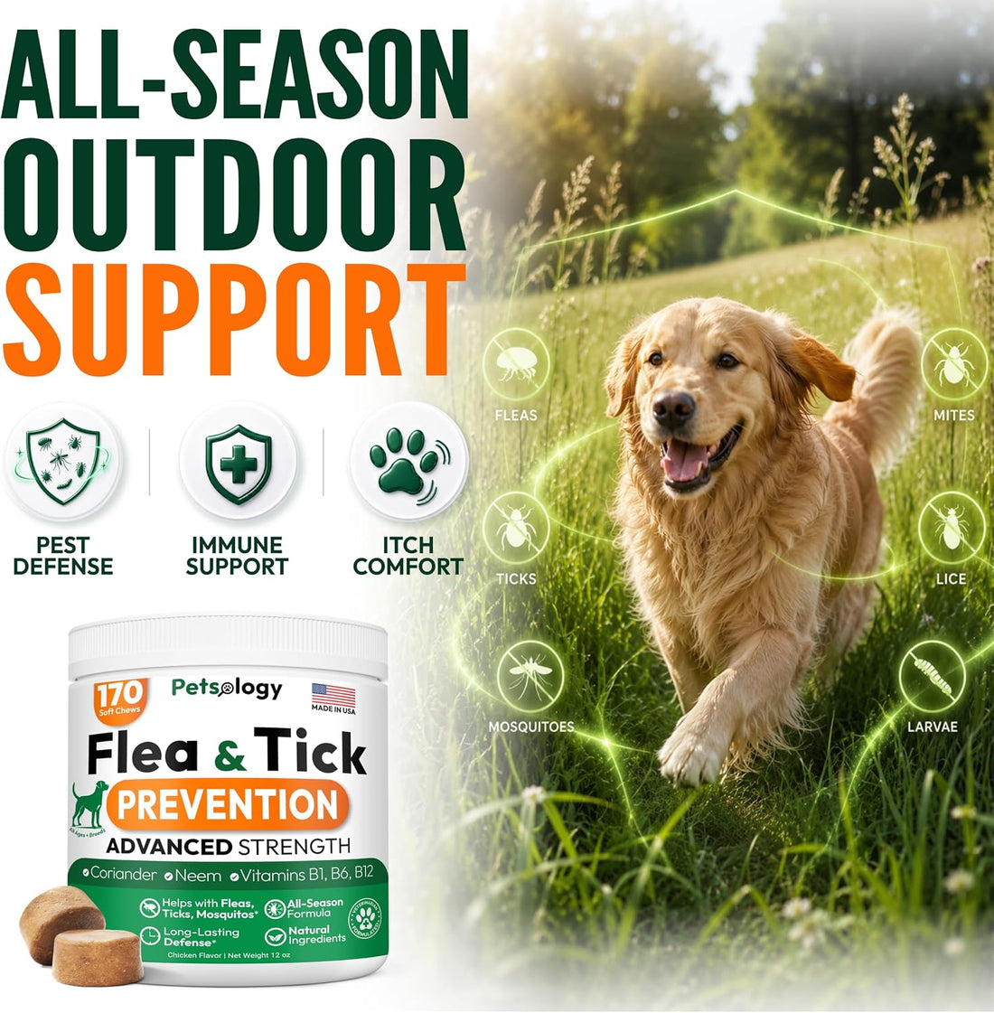 Flea and Tick Prevention for Dogs Pills - 250 Chews