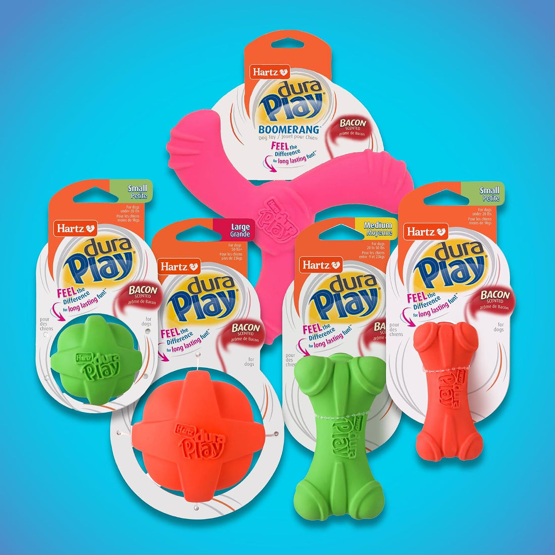 Hartz DuraPlay Bone Squeaky Latex Dog Toy for Medium Breeds, 3 Pack