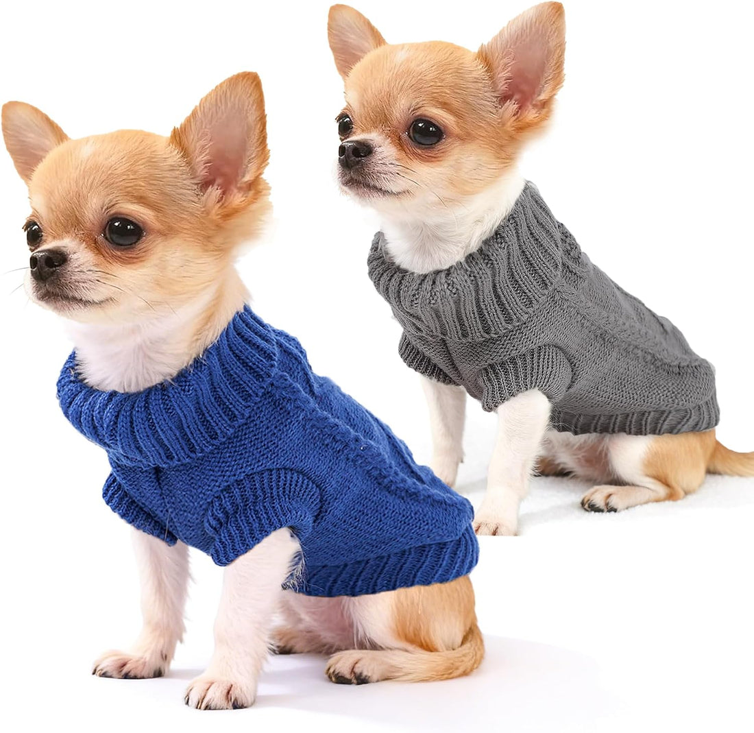 2 Pieces Puppy Sweater Dog Sweater for Small Dogs Winter Warm Dog