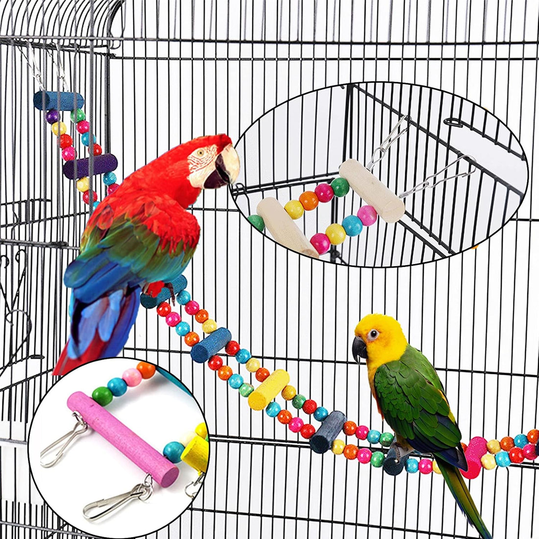 Hamiledyi Bird Parrot Swing Chewing Toy Set 15PCS Wooden Hanging Bell