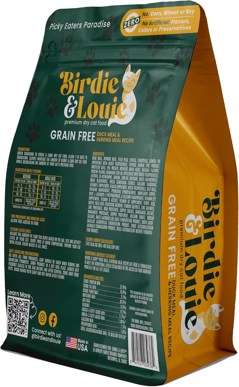 Birdie and Louie Dry Cat Food Duck Meal & Herring Meal Recipe 3.5 Lb