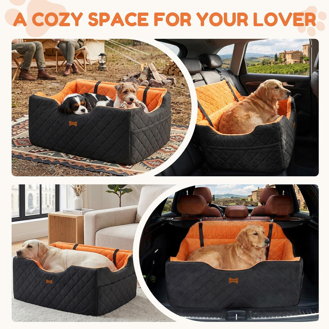 Dog Car Seat for Large Medium Dogs up to 55 lbs, Black