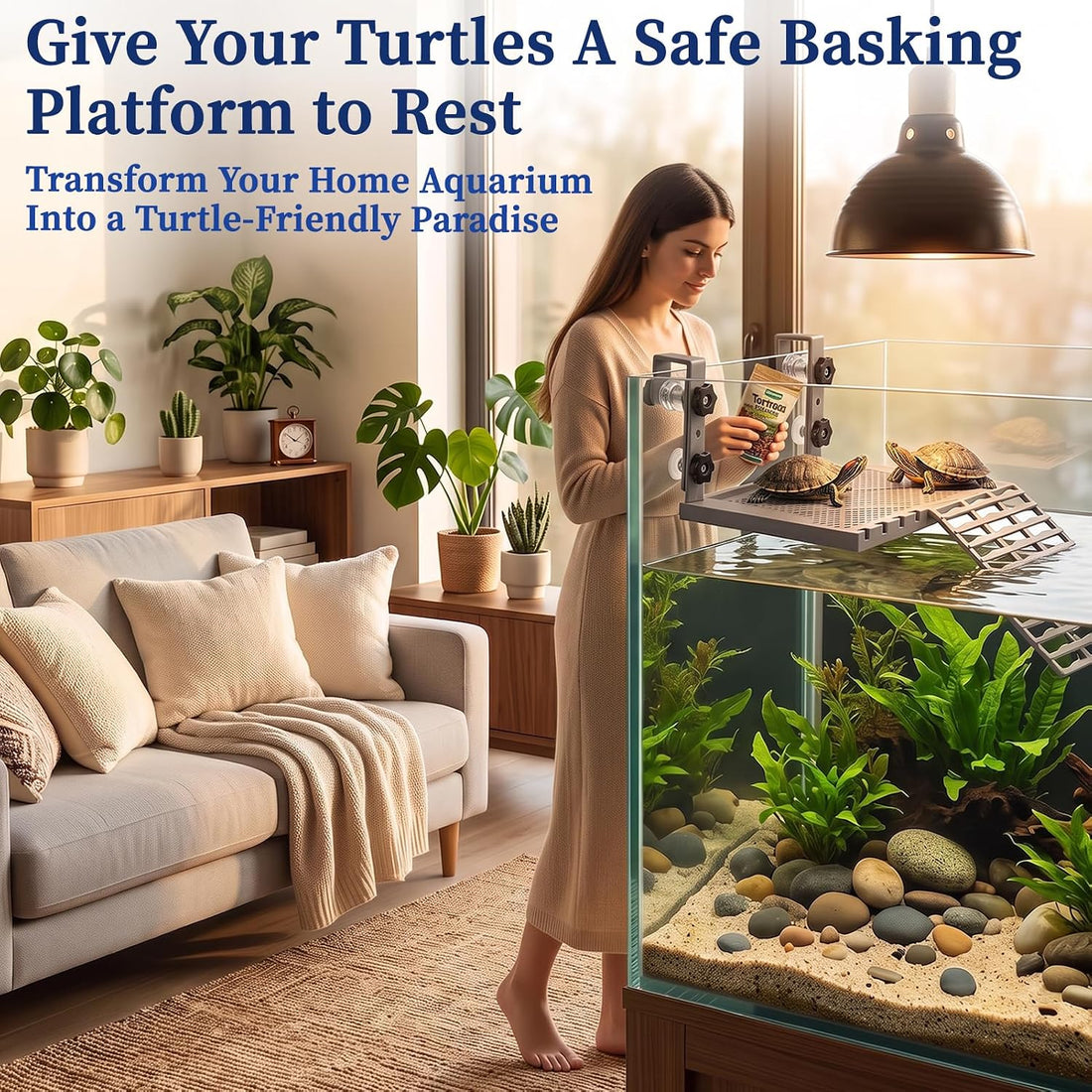 Hanging Turtle Basking Platform with Food Tray and Ramp