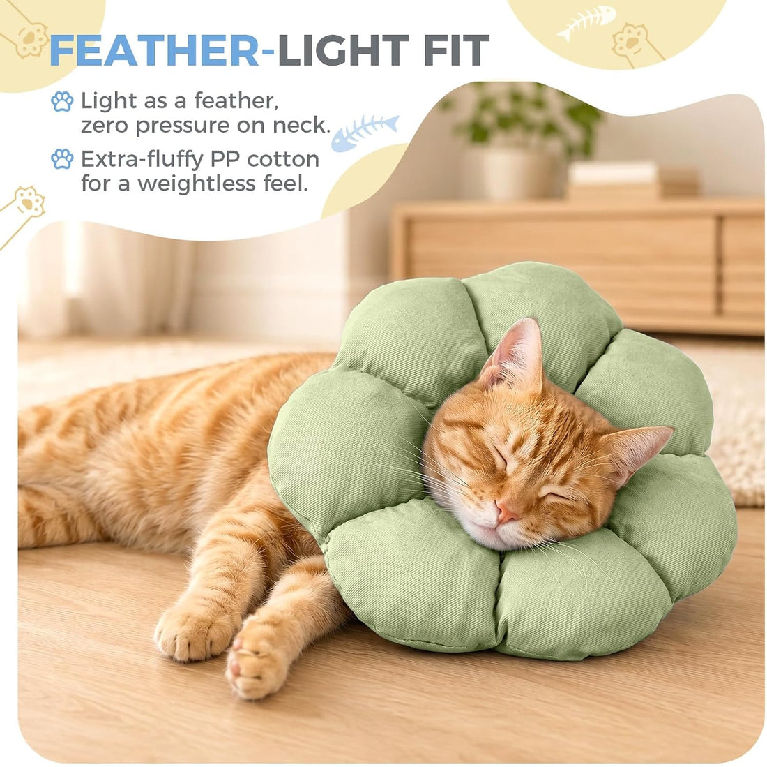 Avont Soft Cat Cone M Sagegreen Post-Surgery Anti-Lick Adjustable