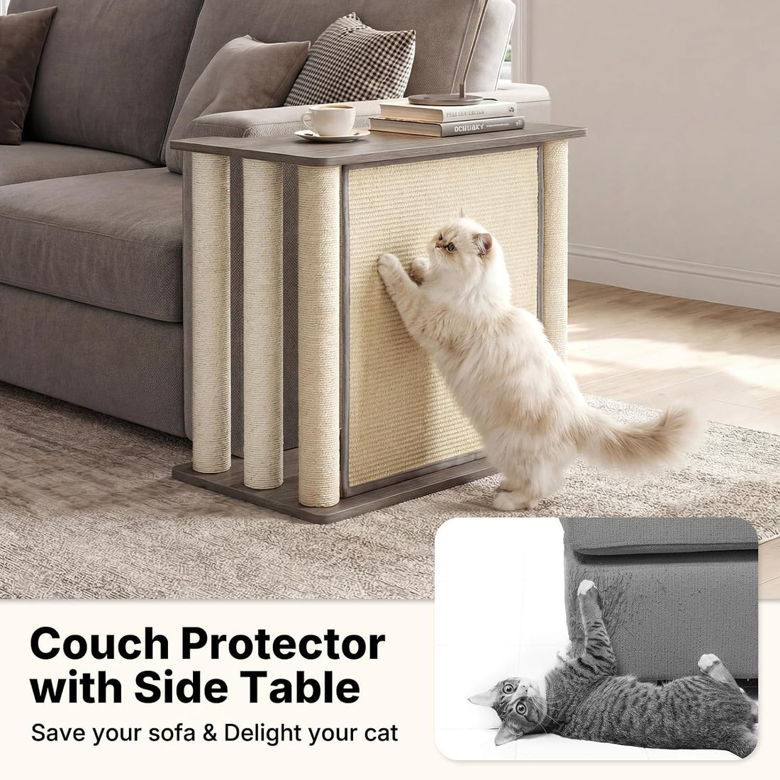 Veehoo Cat Scratcher Side Table for Couch, Sofa Protector End Table