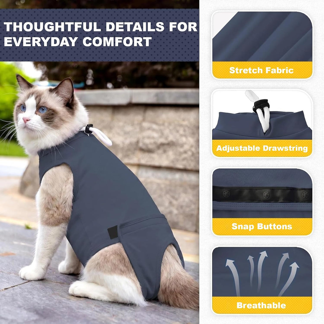 Female Cat Recovery Suit - Snap Closure Spay Onesie