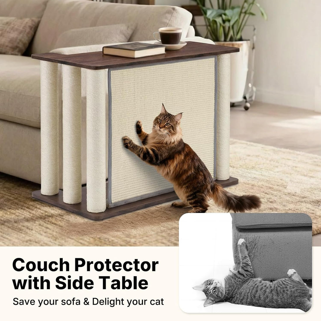 Veehoo Cat Scratcher Side Table for Couch, Sofa Protector End Table
