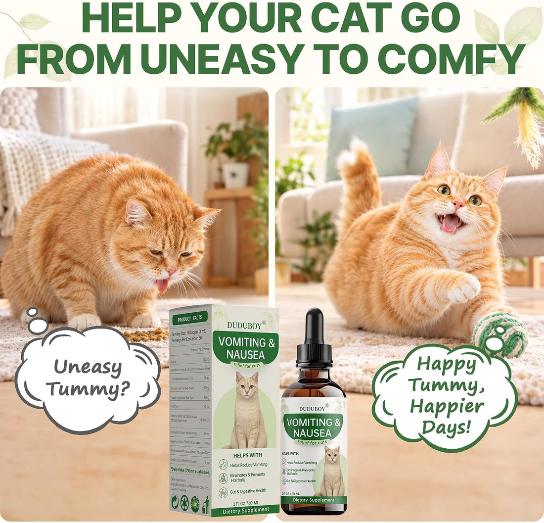 Vomit Remedy & Anti Nausea for Cats,with Probiotics&Herbs for Upset
