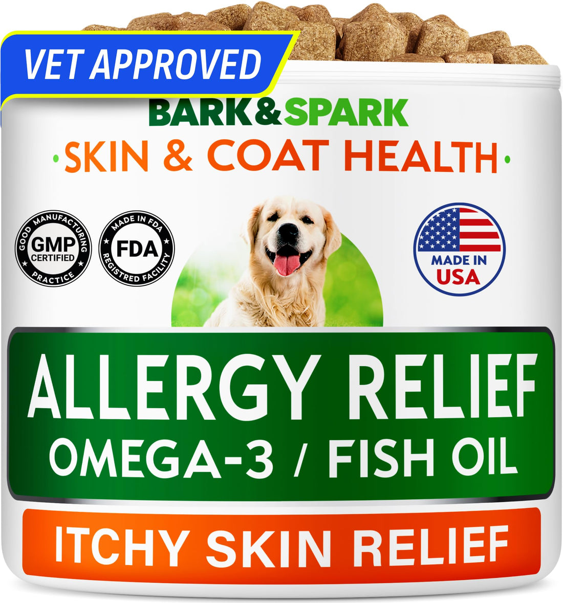 BARK&SPARK Dog Allergy Relief Soft Chews for Skin Health & Seasonal