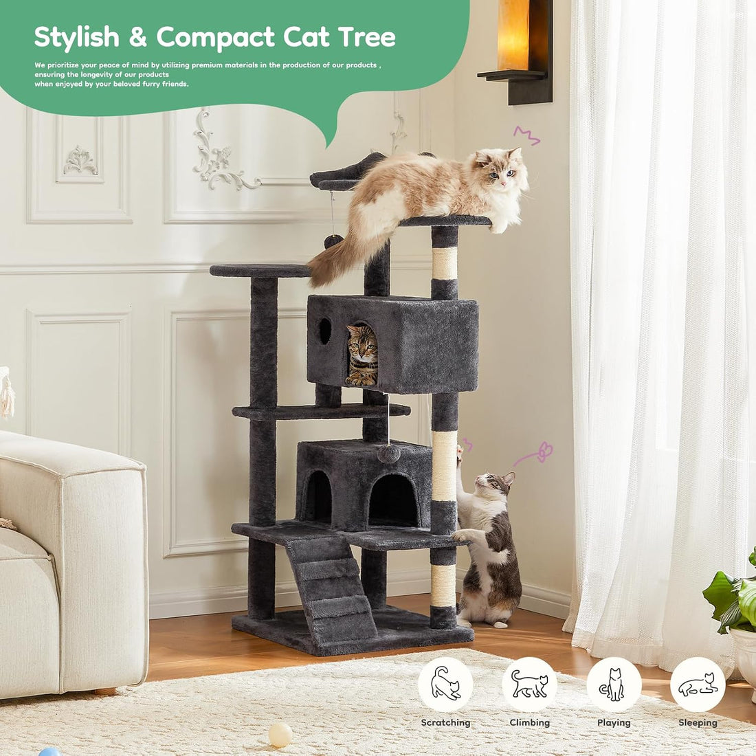 DUMOS 54 Inch Cat Tree Tower with Scratching Posts, Multi-Level