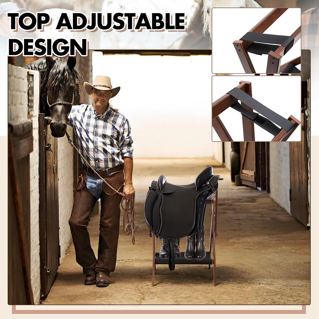 Leinuosen 1 Pack Pine Wood Folding Saddle Rack Storage Tray