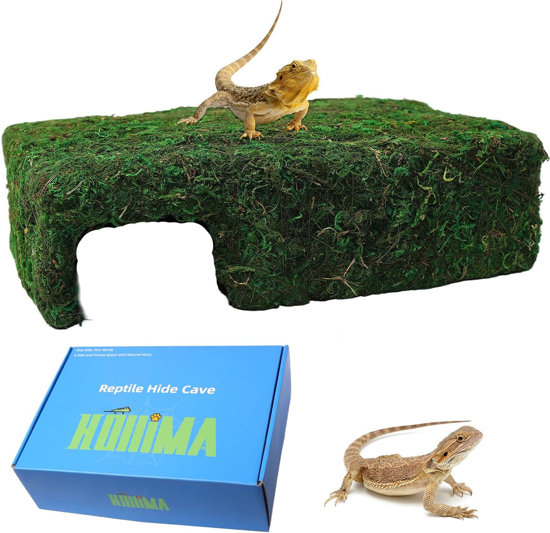 L Size Green Moss Cave Hide, Reptile Shelter for Gecko Snake