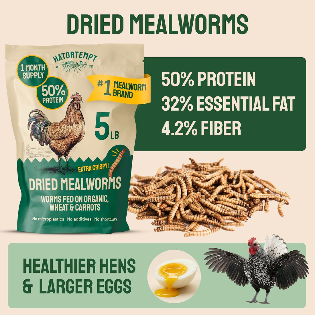 Hatortempt Bulk Dried Mealworms - 5 Lb Bag