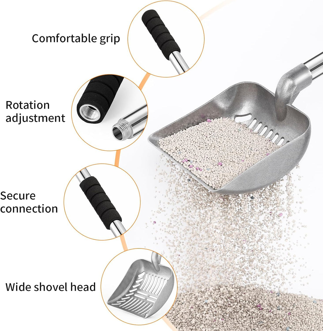 Yangbaga Metal Cat Litter Scoop:Detachable Long Handle Litter Scooper