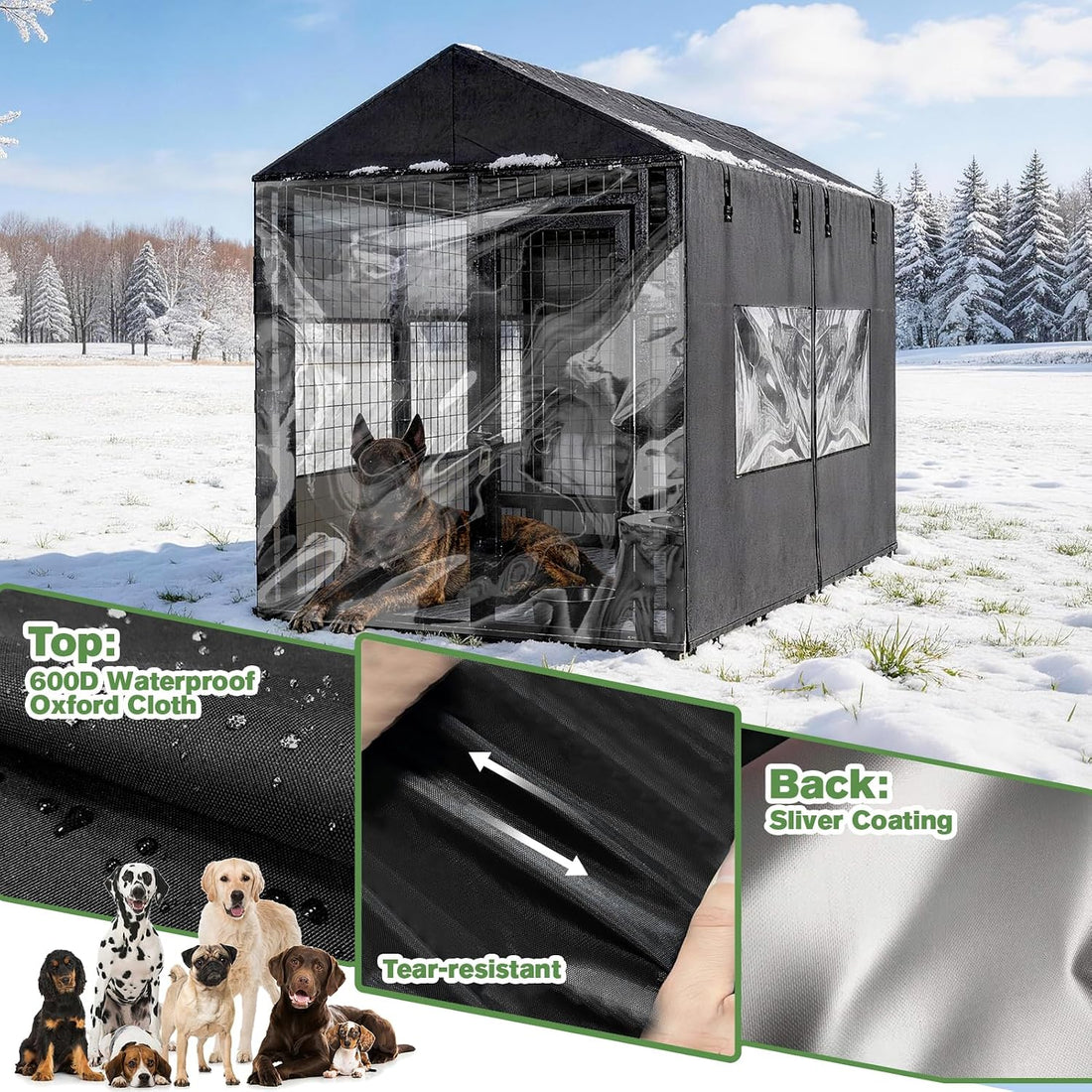 8'D x 4'W x 6'H Outdoor Dog Kennel Cover Waterproof 600D Full