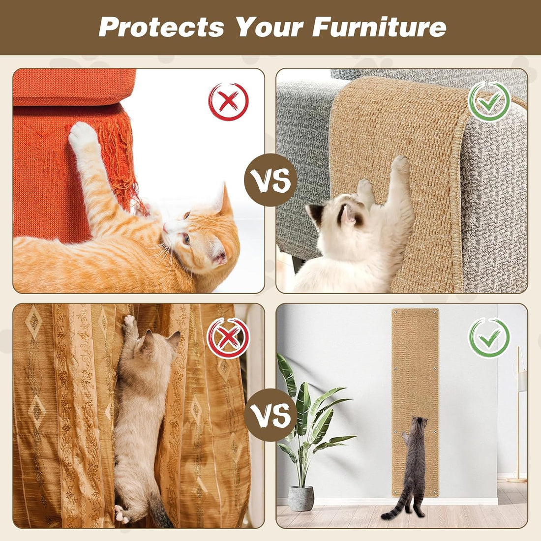 FHTONGE 71x15.8" Thickened Cat Wall Climbing Carpet with 16 Fixed