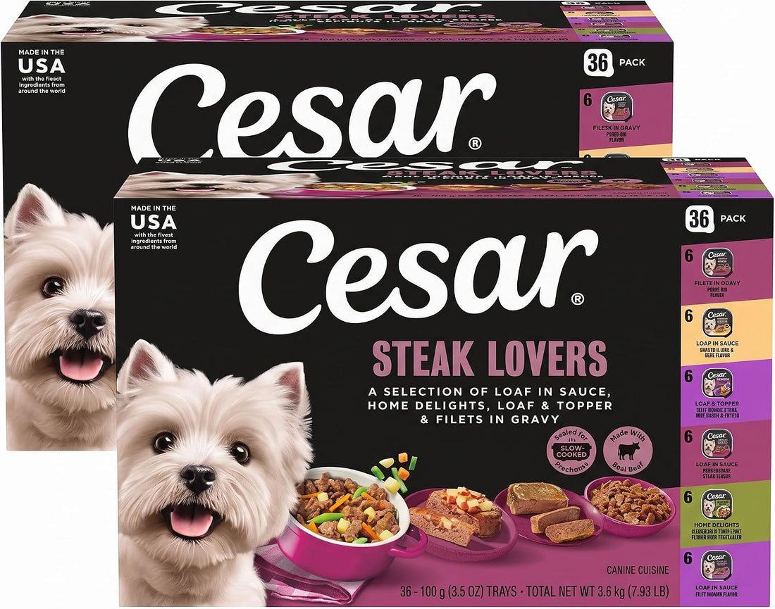 Cesar Wet Dog Food, Steak Lovers Variety Pack, 3.5 oz, 36 Count